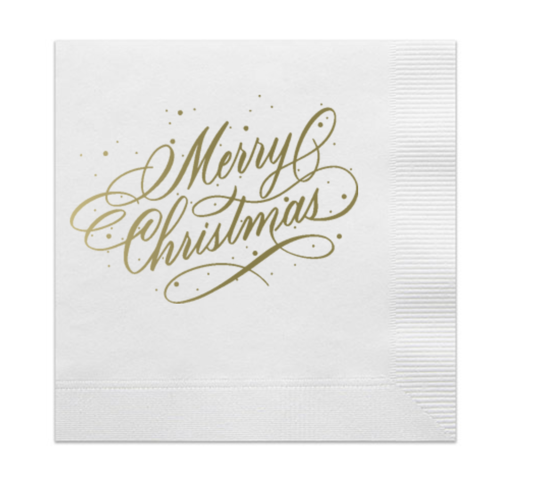 Beverage Napkins - Merry Christmas - White