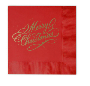 Beverage Napkins - Merry Christmas - Red