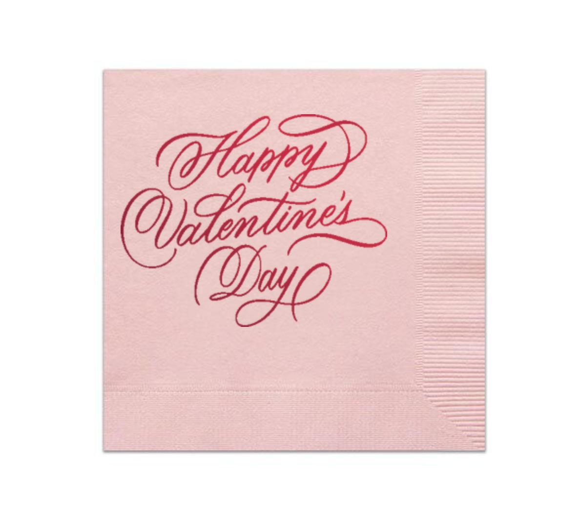Beverage Napkins - Happy Valentine's Day - Pink with Shiny Red Foil