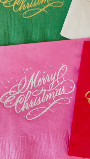 Beverage Napkins - Merry Christmas - Pink
